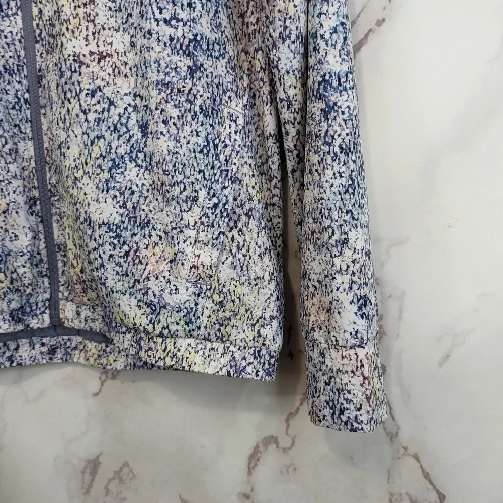 Athleta Girl Jacket XL 14 Full Zip Ice Storm Pattern Abstract Blue Jersey 1183